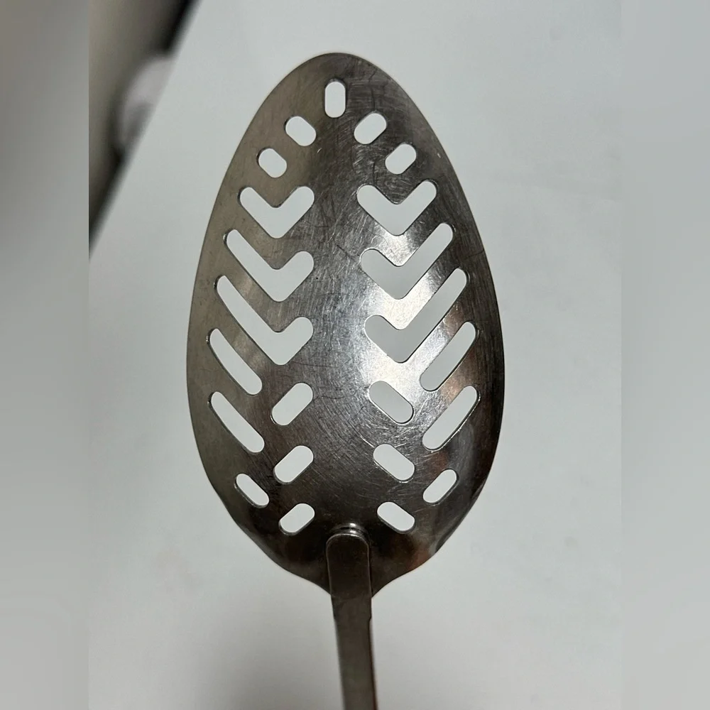 Vintage EKCO USA Slotted Spoon Stainless Steel 2-Tone Wood Black Handle MCM